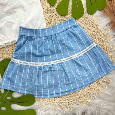 Conj. Regata Anabola e Short Saia Rendinha - Azul e Off White